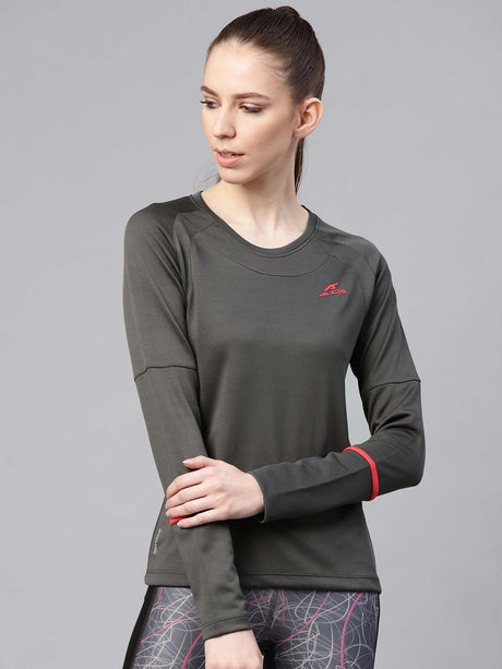 Alcis Women Charcoal Grey Solid Round Neck Tennis T-shirt | Alcis