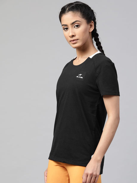 Alcis Women Black Solid Round Neck T-shirt | Alcis