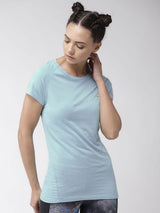 Alcis Women Sea Green Solid Round Neck T-shirt
