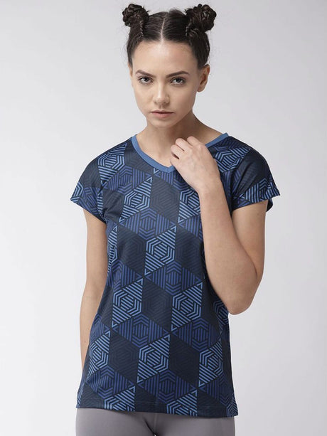 Alcis Women Blue Printed V-Neck T-shirt | Alcis