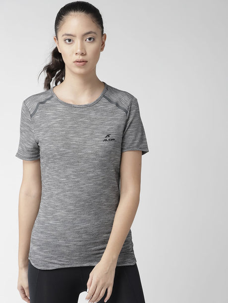 Alcis Women Grey Self-Design Round Neck Training T-shirt | Alcis