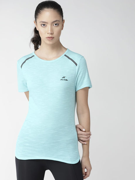 Alcis Women Blue Solid Round Neck Training T-shirt | Alcis