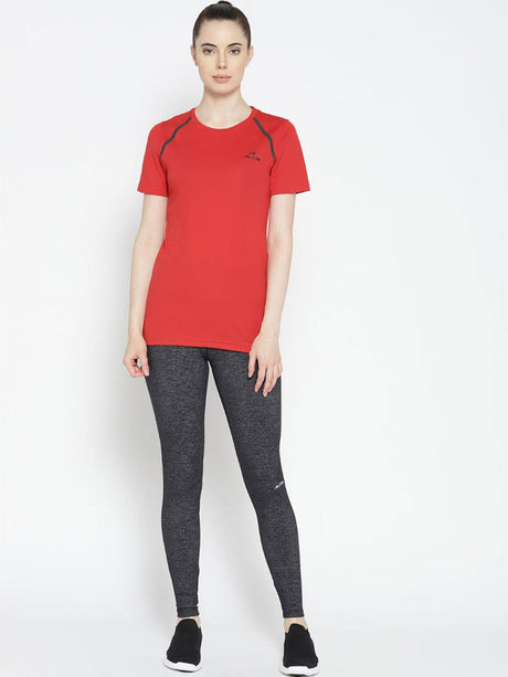 Alcis Women Red Solid Slim Fit Round Neck T-shirt | Alcis