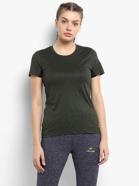 Alcis Women Olive Green Solid Round Neck T-shirt | Alcis