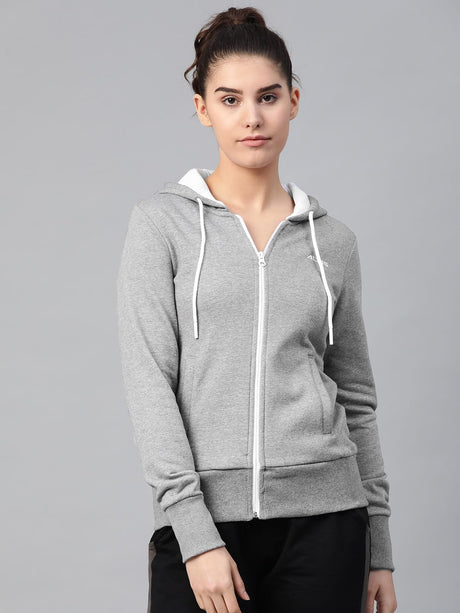 Alcis Women Grey Melange Solid Hooded Sweatshirt | Alcis