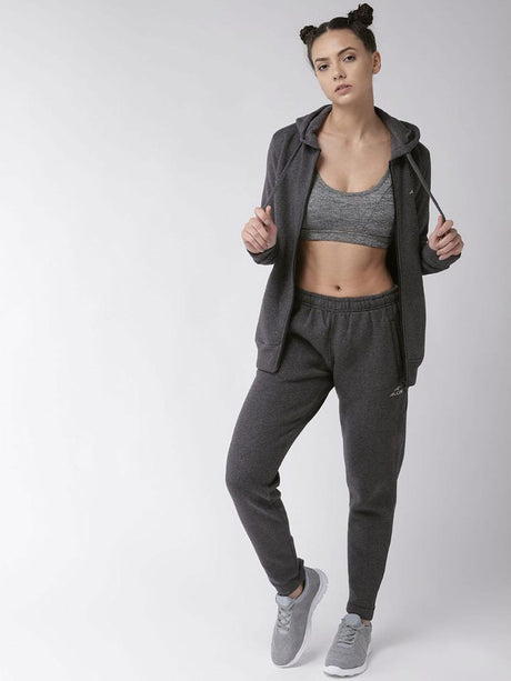 Alcis Women Solid Charcoal Grey Solid Hooded Tracksuit
