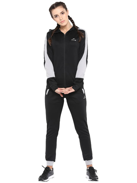Alcis Women Black Grey Colourblocked Tracksuit