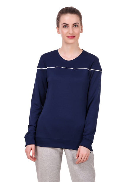 Alcis Women Navy Blue Solid Sweatshirt | Alcis