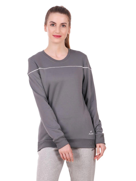 Alcis Women Grey Solid Sweatshirt | Alcis