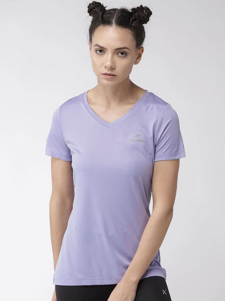 Alcis Women Lavender Solid V-Neck T-shirt | Alcis