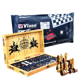 VIXEN CHESS BOARD FOLDABLE MAHARAJA WOOD COINS SMALL PINE