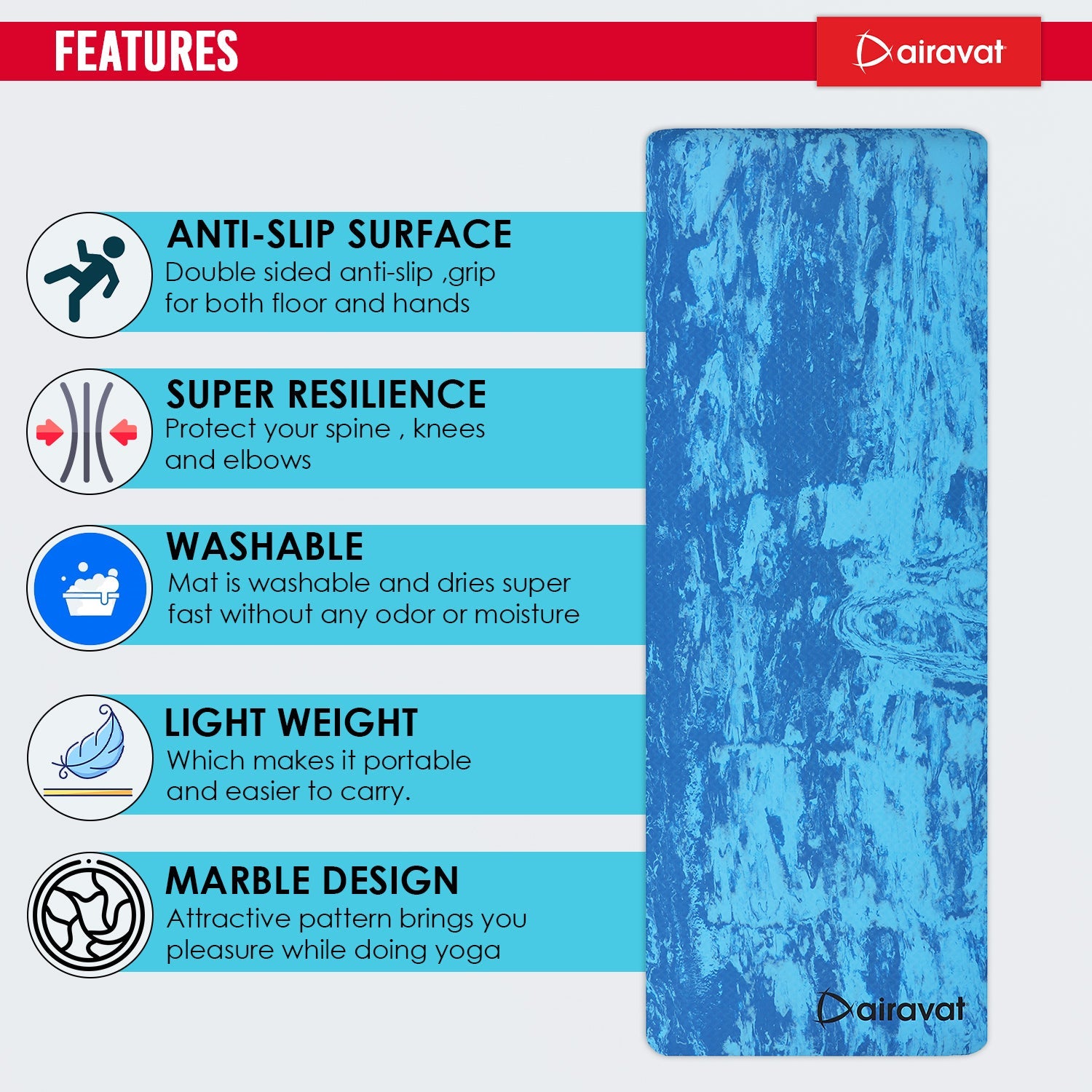 MARBLE 8MM YOGA MAT (PER BROAD)