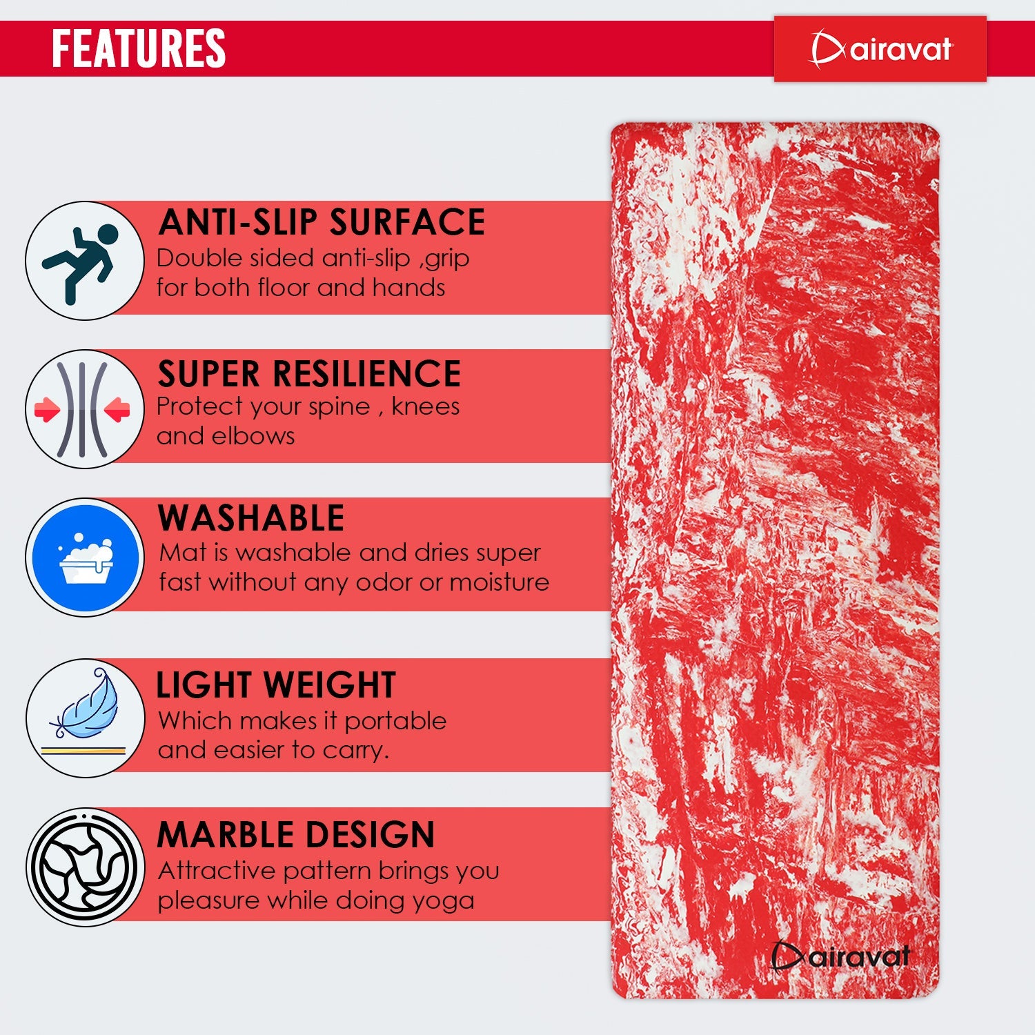MARBLE 8MM YOGA MAT (PER) WITH BAG