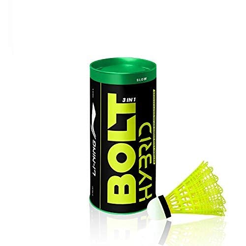 Li-Ning Bolt Hybrid (3 in 1) Nylon Badminton Shuttlecocks (Yellow) | KIBI Sports Li-Ning
