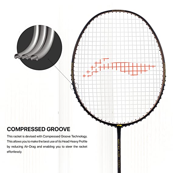 Li-Ning Wind Lite Stealth Carbon Fibre Strung Badminton Racket with Free Full Cover (Powered By Windstorm) | KIBI Sports Li-Ning