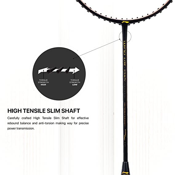 Li-Ning Wind Lite Stealth Carbon Fibre Strung Badminton Racket with Free Full Cover (Powered By Windstorm) | KIBI Sports Li-Ning