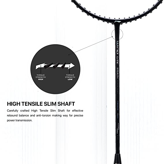 Li-Ning Wind Lite Stealth Carbon Fibre Strung Badminton Racket with Free Full Cover (Powered By Windstorm) | KIBI Sports Li-Ning