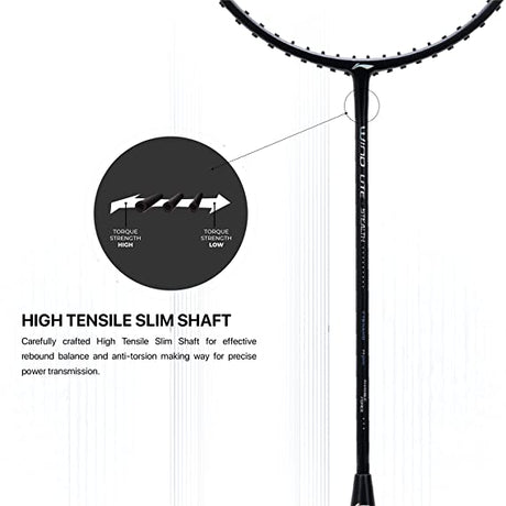 Li-Ning Wind Lite Stealth Carbon Fibre Strung Badminton Racket with Free Full Cover (Powered By Windstorm) | KIBI Sports Li-Ning