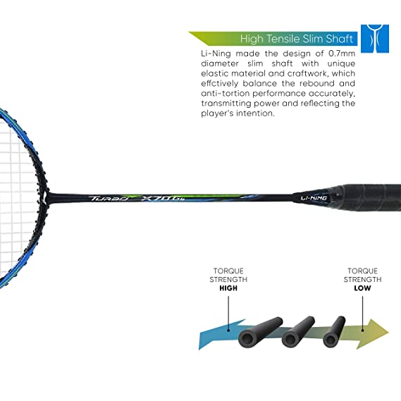 Li-Ning Turbo X 70 G4 Strung Graphite Badminton Racquet (Black/Lime) with Free Full Racket Cover | KIBI Sports Li-Ning