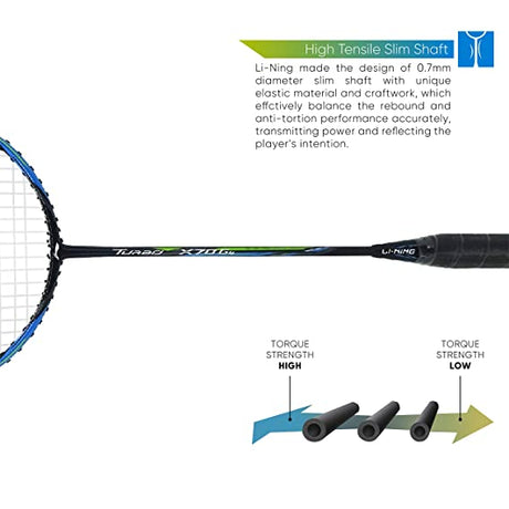 Li-Ning Turbo X 70 G4 Strung Graphite Badminton Racquet (Black/Lime) with Free Full Racket Cover | KIBI Sports Li-Ning