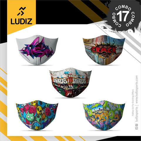 Ludiz Premium Designer Face Masks 5 in 1 Combo – Combo 17 - KIBI SPORTS
