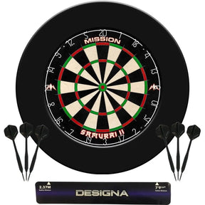 DARTSTORE – The Complete Kit : Pro Surround, Samurai II Dartboard, Throwline Oche, 6 Darts - KIBI SPORTS