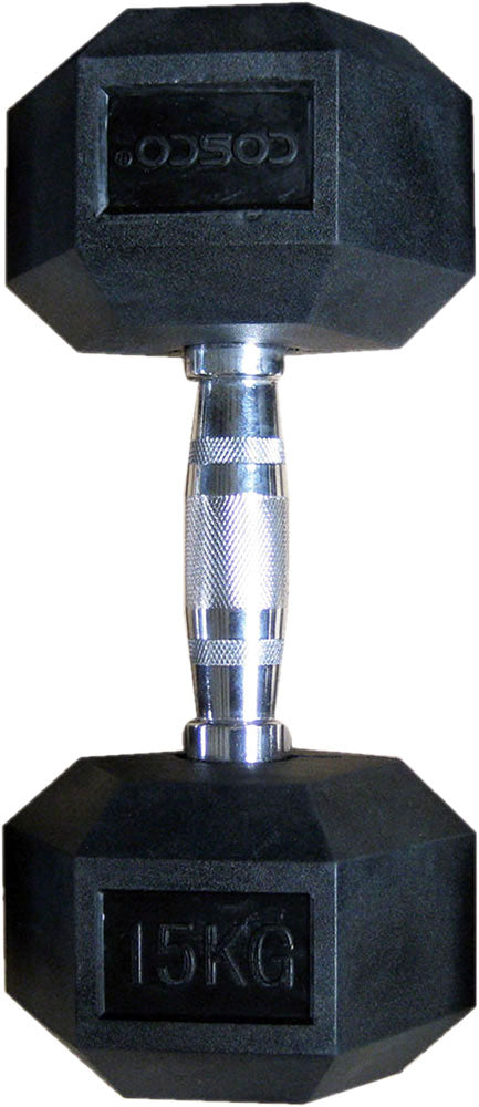 Cosco Hexagonal Rubber Dumbbell, 15Kg | KIBI Sports