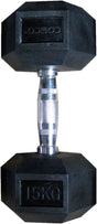 Cosco Hexagonal Rubber Dumbbell, 15Kg | KIBI Sports Cosco