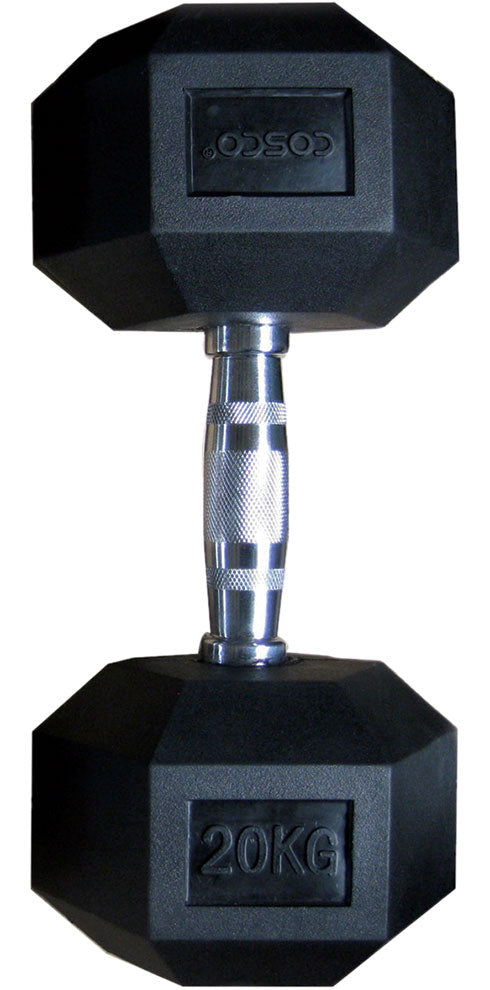 Cosco Hexagonal Rubber Dumbbell, 20Kg | KIBI Sports Cosco