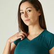 Domyos Women Cotton Blend Gym T-shirt Slim fit 500 - Turquoise Domyos