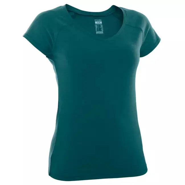 Domyos Women Cotton Blend Gym T-shirt Slim fit 500 - Turquoise Domyos