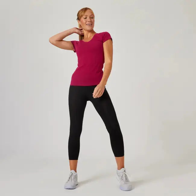 Domyos Women Cotton Blend Gym T-shirt Slim fit 500 - Red Domyos