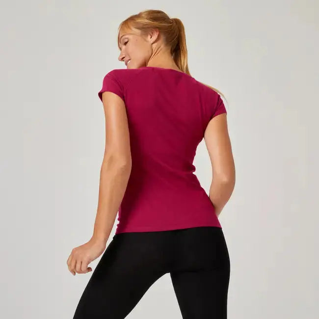 Domyos Women Cotton Blend Gym T-shirt Slim fit 500 - Red Domyos