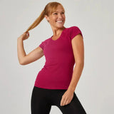 Domyos Women Cotton Blend Gym T-shirt Slim fit 500 - Red Domyos