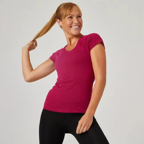 Domyos Women Cotton Blend Gym T-shirt Slim fit 500 - Red Domyos