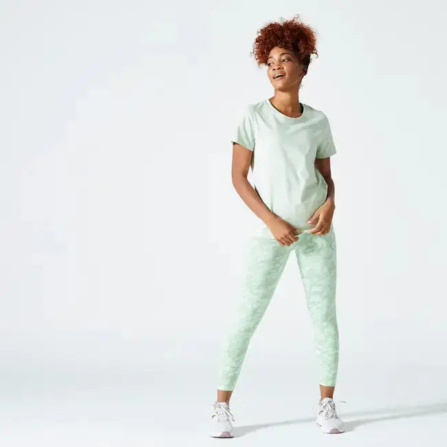Domyos Women's Fitness T-Shirt 500 Essentials - Rosemary Green Domyos