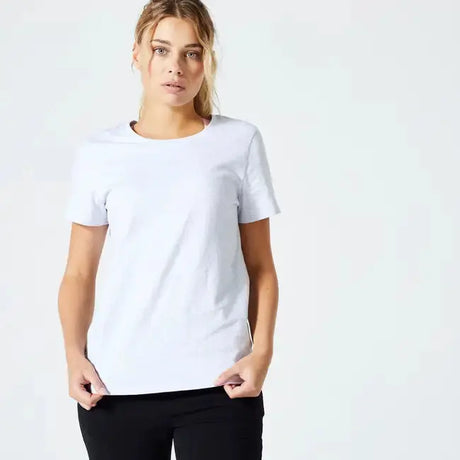 Domyos Women's Fitness T-Shirt 500 Essentials - Light Grey Domyos