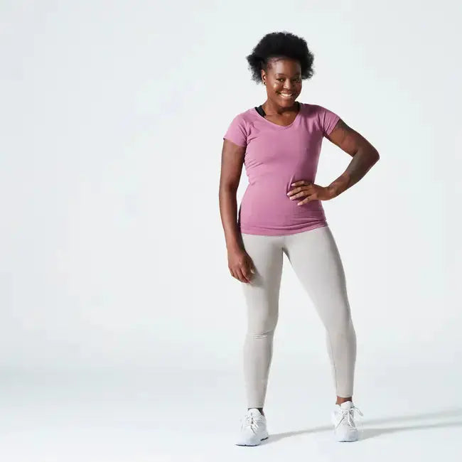 Domyos Women Cotton Blend Gym T-shirt Slim fit 500 - Grape Domyos