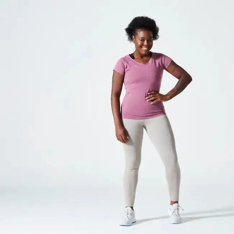 Domyos Women Cotton Blend Gym T-shirt Slim fit 500 - Grape Domyos