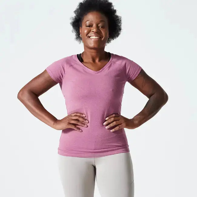Domyos Women Cotton Blend Gym T-shirt Slim fit 500 - Grape Domyos