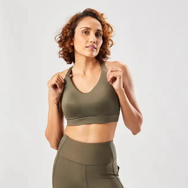 Domyos High Support Fitness Bra 900 - Khaki Domyos