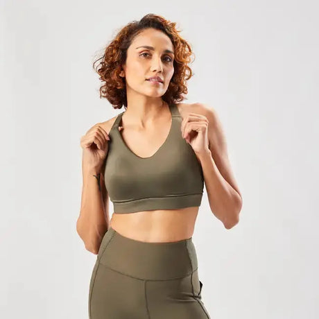 Domyos High Support Fitness Bra 900 - Khaki Domyos